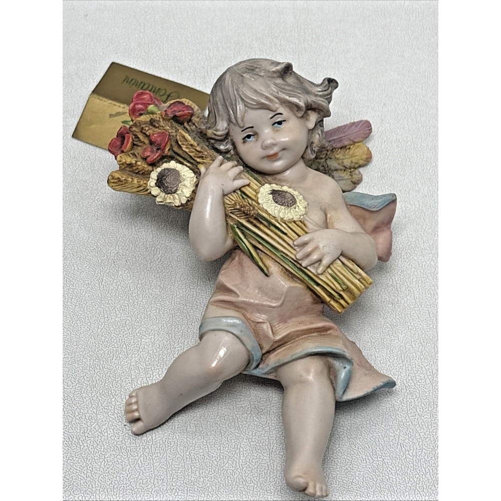 Vtg Fontanini E Simonetti Cherub Four Seasons 857 Autumn Wheat Wall Hanging 1990